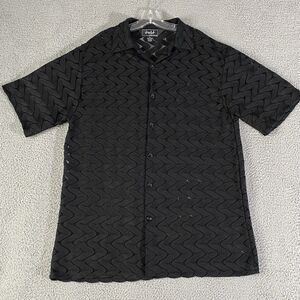 Vintage Trust Couture Shirt Mens XL Black Button Short Sleeve Festival Rave Club